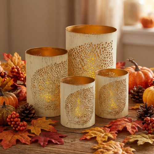Herbst Windlicht Metall Deko H20,5/15,5/10,5cm 3er-Set | Floristik24.de