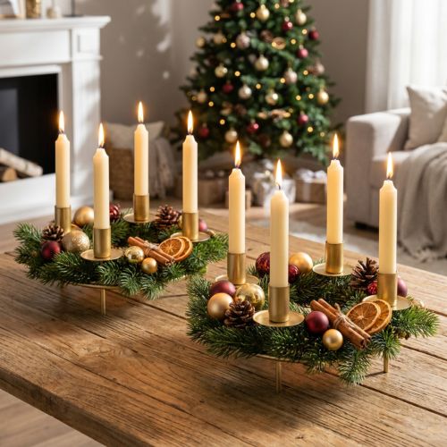 Kerzenring Stabkerzen Kerzenhalter Gold Ø23cm H11cm 2St | Floristik24.de