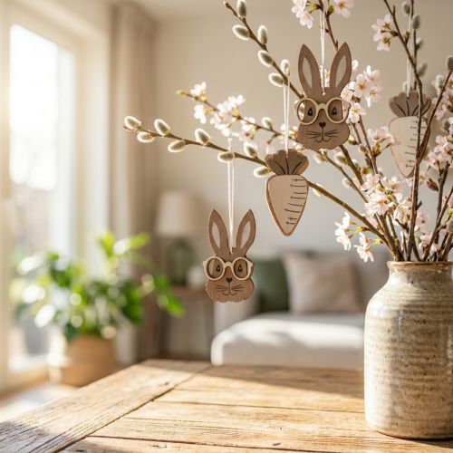 Holz Anhänger Hase mit Brille Möhre Braun Beige 4×7,5cm 9St | Floristik24.de