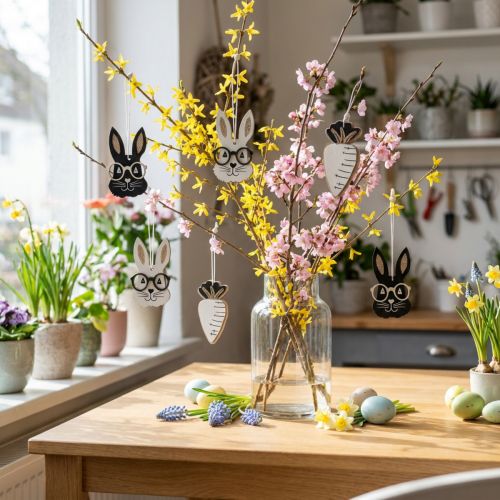 Holz Anhänger Hase mit Brille Möhre Glitter 4×7,5cm 9St | Floristik24.de