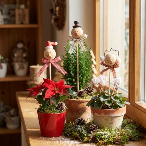 Schneemann Deko Stecker Blumenstecker Holz Natur 5cm 9St | Floristik24.de