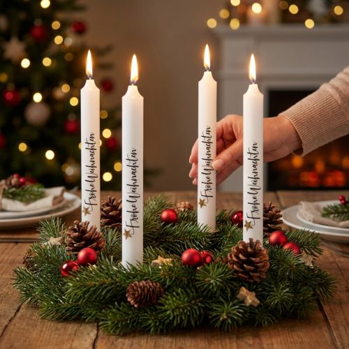 Weihnachtskerzen Weiß 25cm 4er Set Stabkerzen