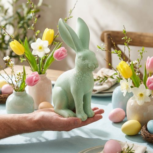 Deko Hase sitzend Grün Pastell Gold Krakelee Vintage 23,5cm | Floristik24.de