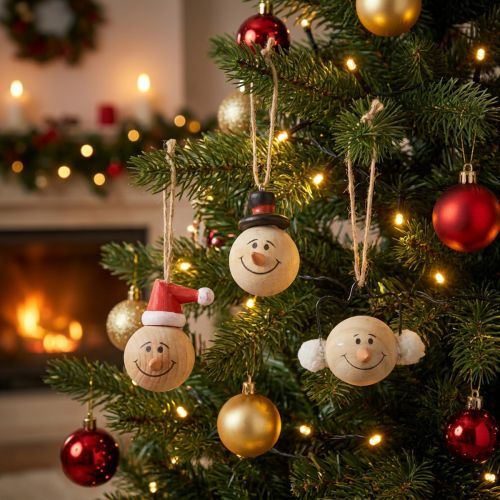 Schneemann Holz Deko Dekohänger Weihnachten Natur 5cm 12St | Floristik24.de