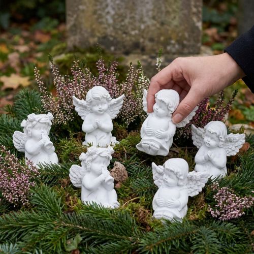 Deko Engel mit Herz Grabschmuck Weiß Polyresin H5cm 6St | Floristik24.de