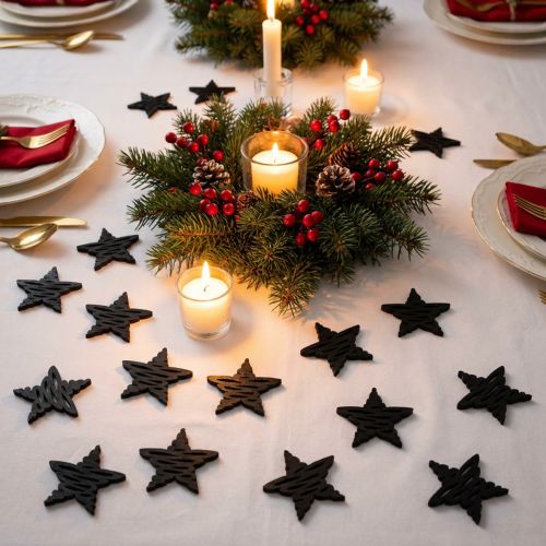 Streudeko Schwarze Sterne Weihnachten Holz Ø4cm 72 St | Floristik24.de