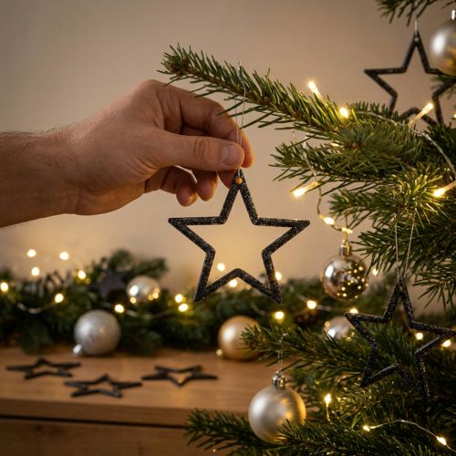 Glitzernde Schwarze Weihnachtssterne 4,5cm 120 Stück