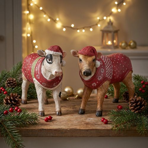 Weihnachtskuh Deko Kuh mit Mütze Weiß Braun L15,5cm 2 St | Floristik24.de