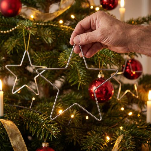 Weihnachtsdeko Hängesterne Silber 20cm Metall 6 Stück Set Christbaumschmuck Deko | Floristik24.de