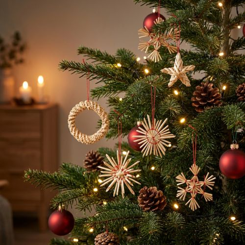 Strohsterne Christbaumschmuck Stroh Natur Rot Ø4-6cm 17 St | Floristik24.de