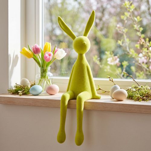 Kantenhocker Osterhase Hase sitzend beflockt Gelbgrün 56cm | Floristik24.de