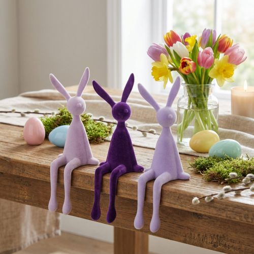 Kantenhocker Hase Osterhäschen beflockt Lila Flieder 36cm 3 St | Floristik24.de
