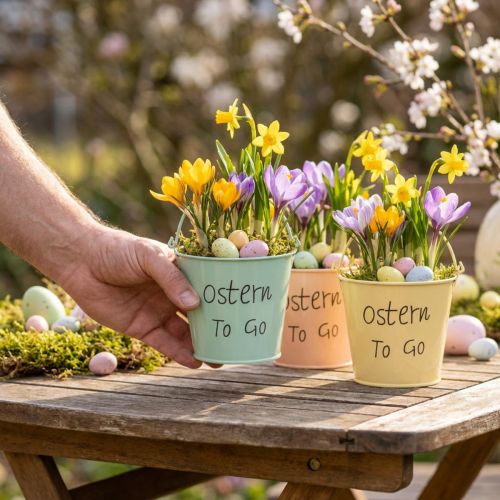 Mini Eimer Deko Ostern to Go Orange Mint Gelb 8×7cm 6 St | Floristik24.de