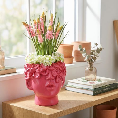 Pflanzkopf Polyresin Büste Übertopf Pink 13,5×13×14cm | Floristik24.de