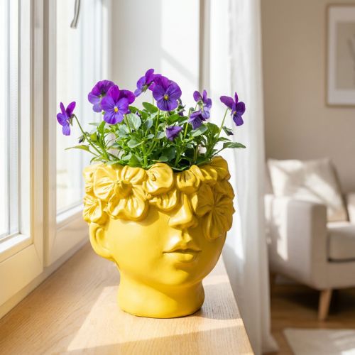 Pflanzkopf Büste Polyresin Übertopf Gelb 13,5×13×14cm | Floristik24.de
