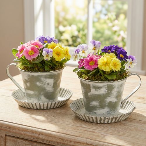 Deko Tasse Metall Weiß gewaschen Antik Ø9cm H8cm 2St | Floristik24.de
