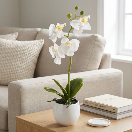 Weiße Orchidee Kunstblume im Topf H33cm