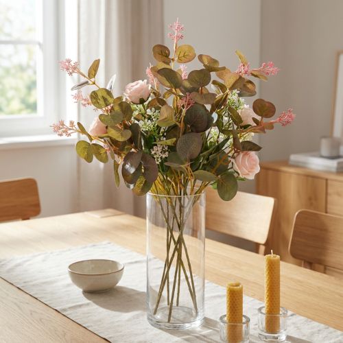 Eukalyptuszweige künstlich Rosa Blüten 45cm 3 St