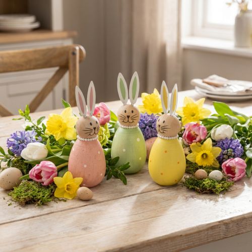 Artikel Dekorative Hasenfiguren im Ei Design für frühlingshafte Wohnraumdekoration 12cm 3St