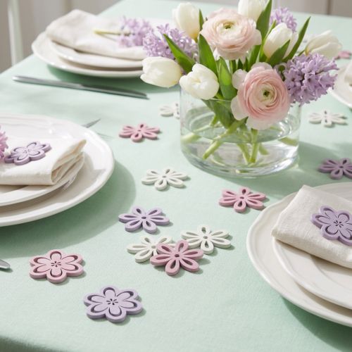 Artikel Holzblumen Streudeko Blüten Lila/Rosa/Weiß Ø3,5cm 48 St