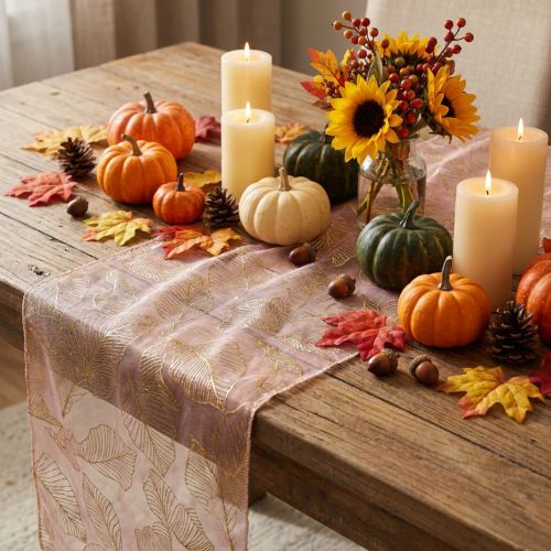 Tischläufer Herbst Blatt Orange Gold 48x450cm