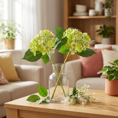 Künstliche Hortensien Grün Blüten Blätter L43cm 2St | Floristik24.de