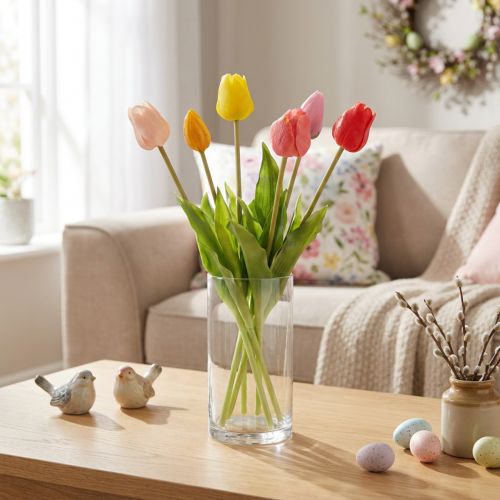 Kunstblumen Tulpenstrauß bunt 43cm realistisch 7 Stück