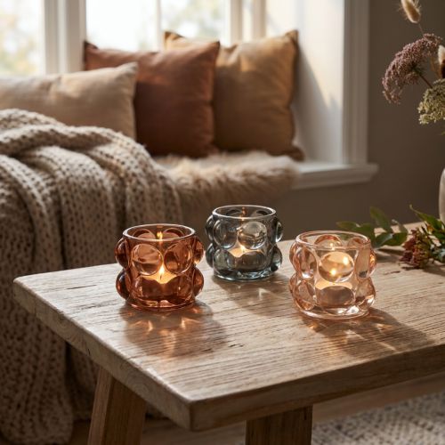 Teelichtglas getönt Teelichthalter Glas Ø8cm H6,5cm 3St | Floristik24.de