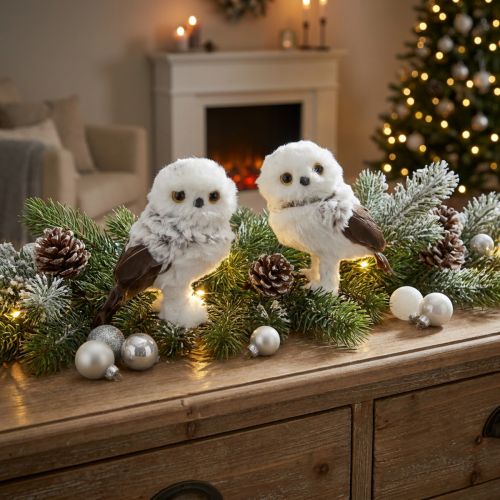 Schneeeule Deko Figur Eulen Paar Weiß Braun H12cm 2St | Floristik24.de