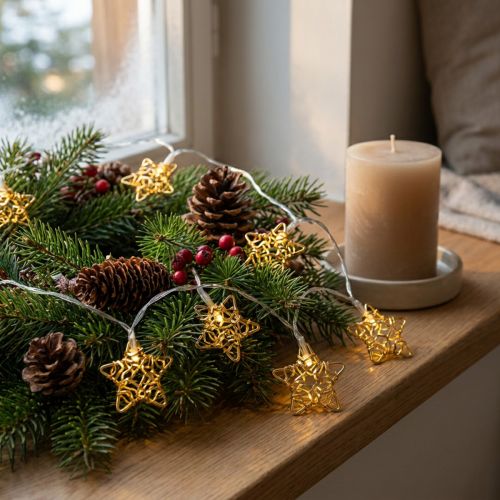 LED Lichterkette Sterne Gold 1,90m Timer Warmweiß
