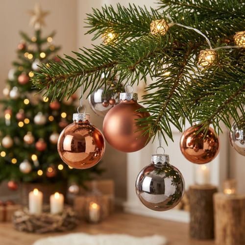 Glaskugeln Weihnachten Silber Apricot Ø4cm 24 St