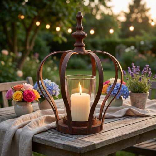 Windlicht Krone Braun Rost Mit Kerzenglas Ø14cm H18cm | Floristik24.de