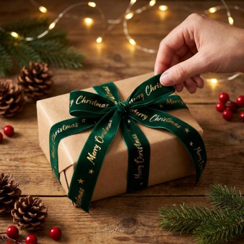 Geschenkband, Weihnachtsband, Samtband Grün Merry Christmas 25mm 20m | Floristik24.de