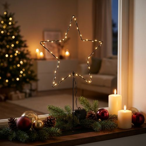 LED Stern mit Batteriefach auf Standfuß für Fensterbank und Tisch 46cm | Floristik24.de