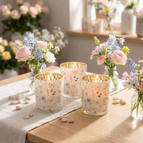 Artikel Deko Windlicht Glasmotiv Schmetterlingsdesign für stilvolle Wohnakzente 8cm 4St