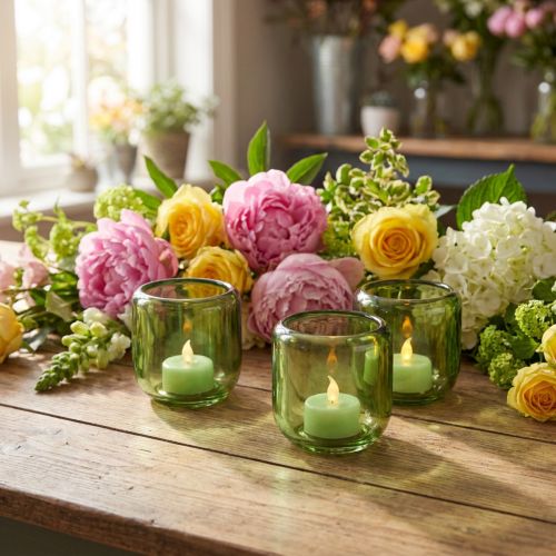 Windlicht Glas Teelichthalter Retro Grün 8cm 6 St | Floristik24.de