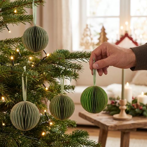 Weihnachtskugeln Papier Wabenkugeln Grün Gold 7cm