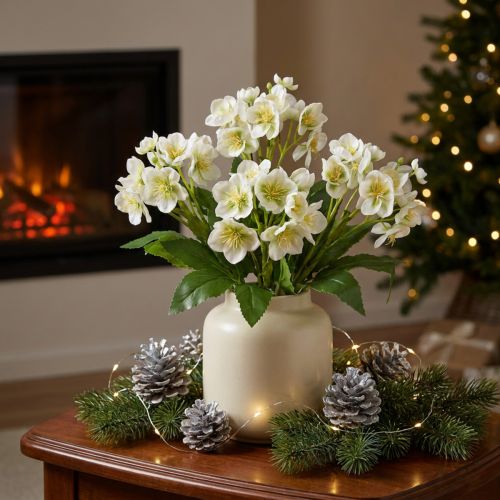 Christrosen Weiß Künstlich 18 Blüten 60cm Strauß