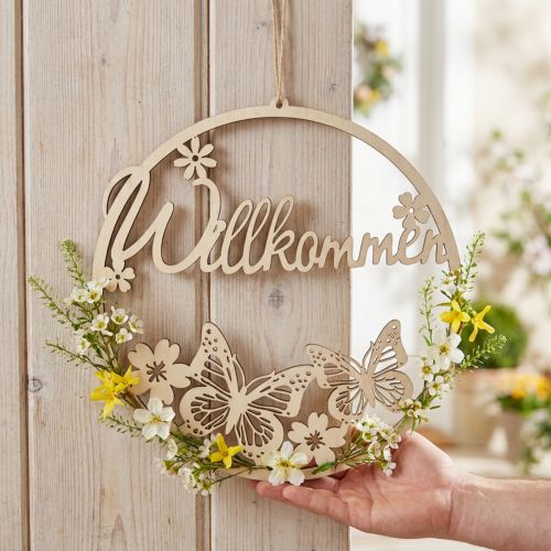 Willkommensschild Holz Dekoring Ø21,5cm Natur 4St
