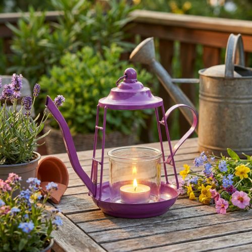 Teelichthalter Glas Windlicht Teekanne Pink Ø13cm H22cm | Floristik24.de