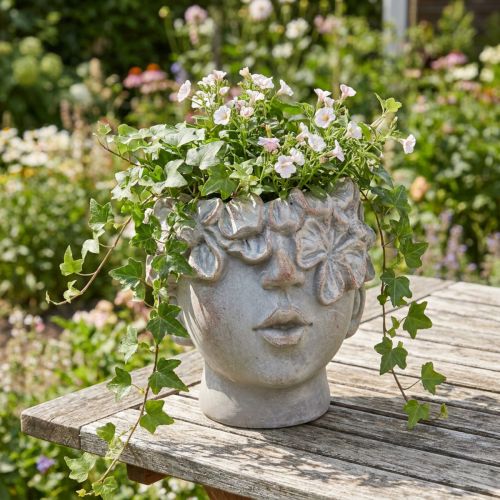 Pflanztopf Gesicht Übertopf Betonoptik H14cm