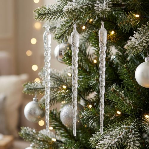 Winterdeko Eiszapfen zum Hängen Klar Silber 28cm 3St | Floristik24.de