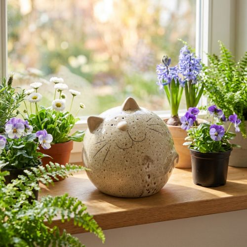Keramik Katze Dekofigur Rundes Design für Wohnzimmer oder Schlafzimmer 13cm | Floristik24.de