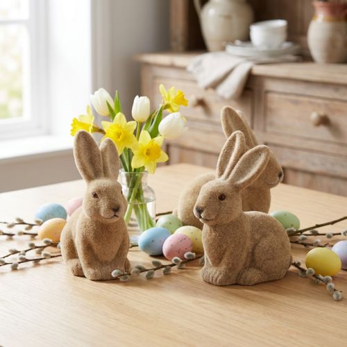 Deko Hasen Sitzend Ostern Braun – 2. Wahl – Beflockt H15cm 4 St | Floristik24.de
