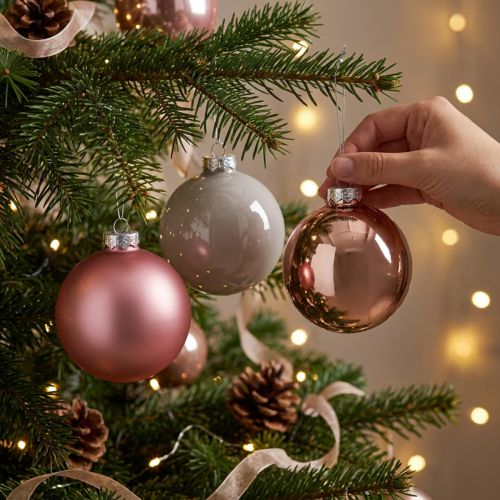 Weihnachtskugeln Rosa Grau Glas Kugeln Ø7,5cm 14 St | Floristik24.de