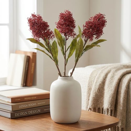 Skimmie Kunstblumen Burgund Skimmia Japonica Dry Look 59cm 3St | Floristik24.de