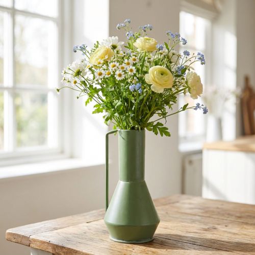 Deko Vase Metall Grün mit Henkel 14cm H28,5cm