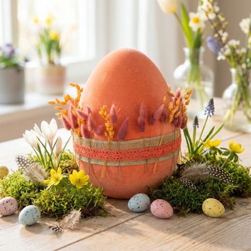 Osterei Deko Ei Orange Apricot Kunststoff Beflockt 20cm | Floristik24.de