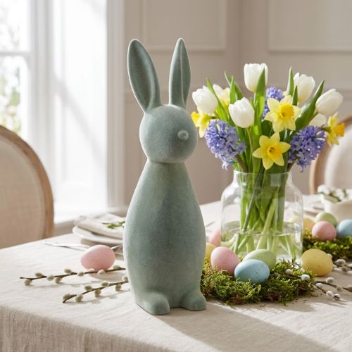 Deko Hase Deko-Osterhase Beflockt Graugrün H47cm | Floristik24.de