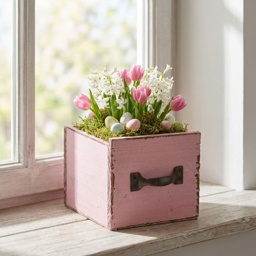 Pflanzschublade Holz Deko Pflanzkasten Rosa 12,5cm | Floristik24.de